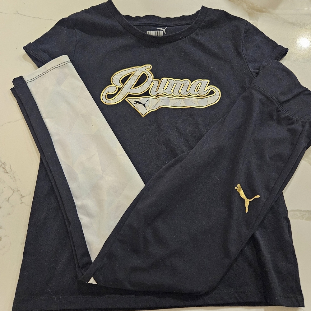 2/$20 Puma Black and Gold Long Sleeve Shirt and Leggings Set